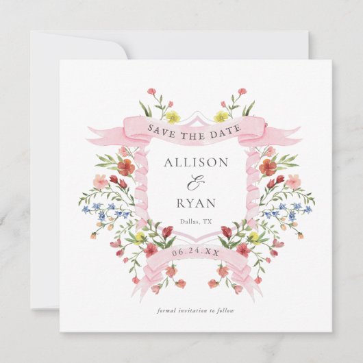 Whimsical Wildblume Wedding Square Save the Date (Vorderseite)