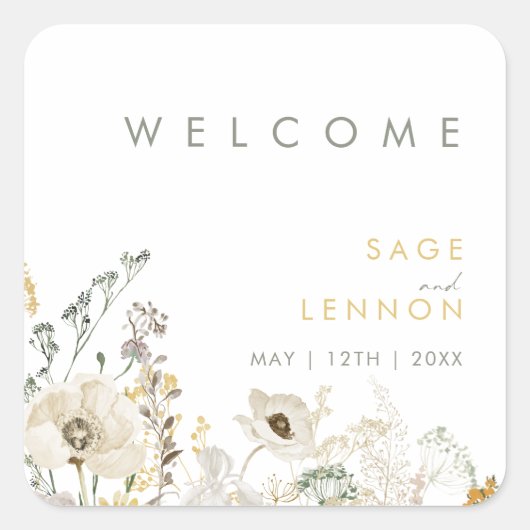 Whimsical Wildblume Wedding Welcome Sticker (Vorderseite)