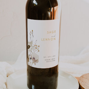 Whimsical Wildblume Wedding Wine Label Weinetikett