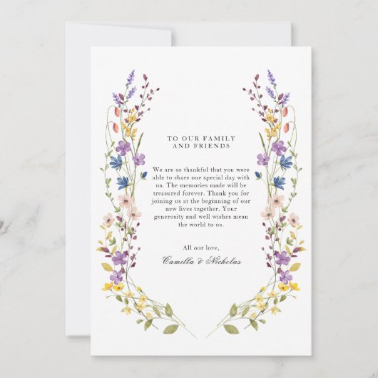 Whimsical Wildblume Wreath Foto Hochzeit Dankeskarte (Vorderseite)