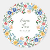 Whimsical Wildblumen Blumengarten Hochzeit Runder Aufkleber (Vorderseite)