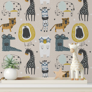 Whimsical Wilde Tiere Niedlich Modernes Kindermust Tapete