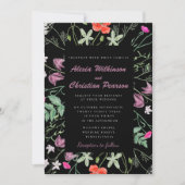 Whimsical Wildflower Botanical Schwarz/ QR-Code-RS Einladung (Vorderseite)