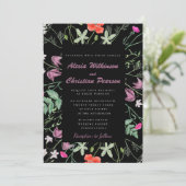 Whimsical Wildflower Botanical Schwarz/ QR-Code-RS Einladung (Stehend Vorderseite)