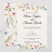 Whimsical Wildflower & Butterfly Wedding Einladung (Vorne/Hinten)