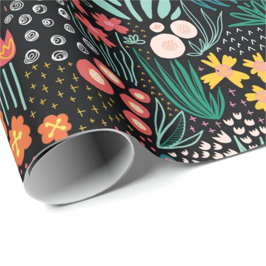 Whimsical Wildflower Dark Garden Folk Print Geschenkpapier (Rolleneckpunkt)
