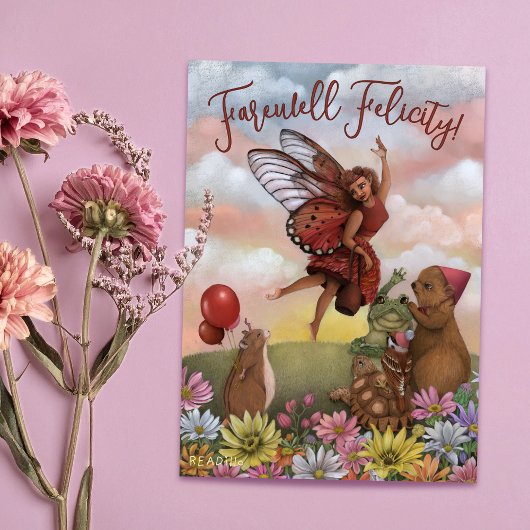 Whimsical Wildflower Fairy and Animals Farewell Karte