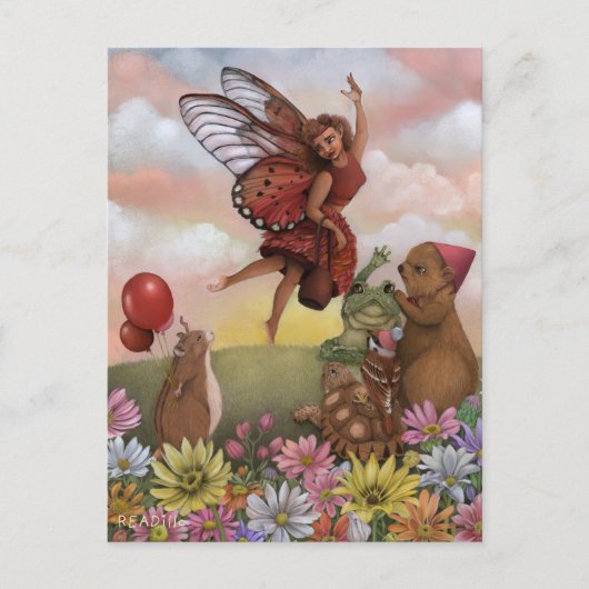 Whimsical Wildflower Fairy Goodbye Animal Friends Postkarte (Vorderseite)