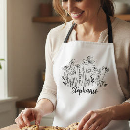 Whimsical Wildflower Line Art Schürze