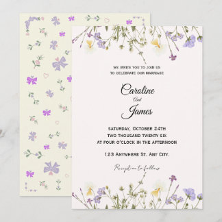 Whimsical Wildflower Meadow Border Wedding  Einladung