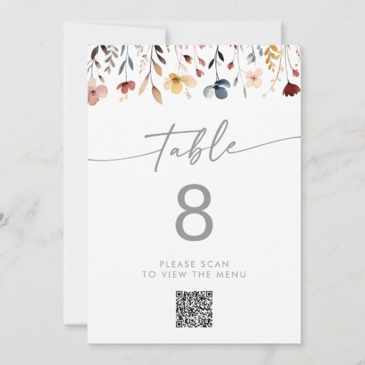 Whimsical Wildflower QR Code Table Numbers Einladung (Rückseite)