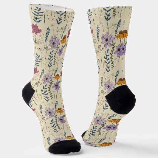Whimsical Wildflower Seamless Pattern Socken (Gewinkelt)