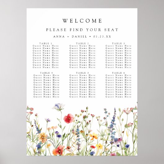 Whimsical Wildflower Wedding Seating Chart Poster (Vorne)