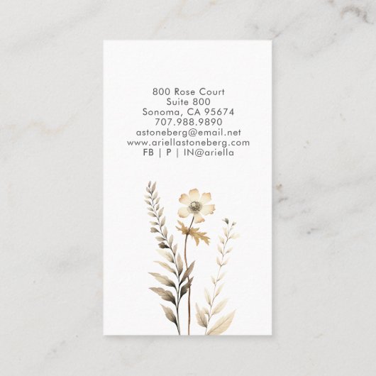 Whimsical Wildflowers Handwritten Script Visitenkarte (Rückseite)