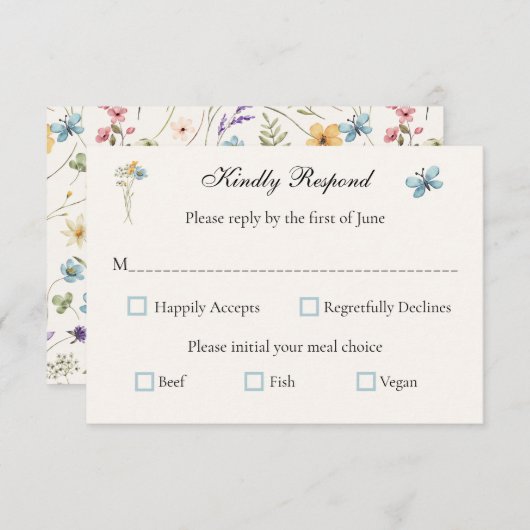Whimsical Wildflowers Meadow Wedding RSVP Karte (Vorne/Hinten)