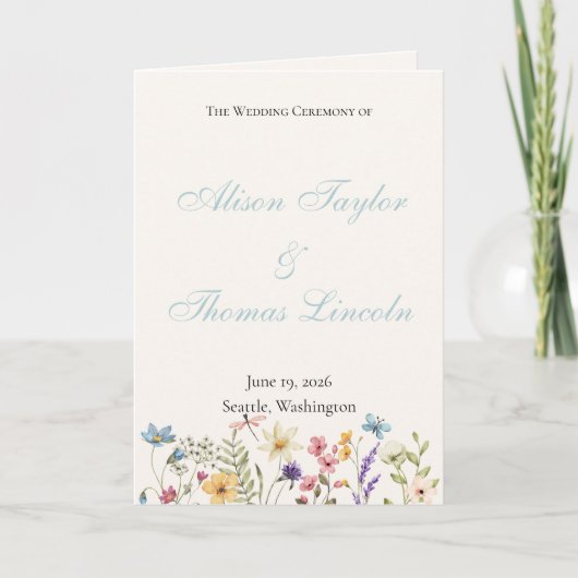 Whimsical Wildflowers Wiesenhochzeit  Programm (Vorderseite)