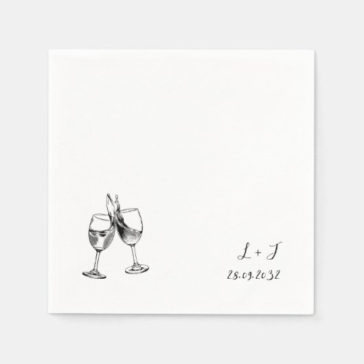 Whimsical Wine Glasses Cocktail Initials Hochzeit Serviette (Vorderseite)