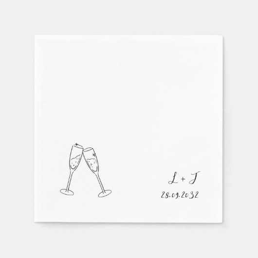 Whimsical Wine Glasses Custom Initials Wedding Serviette (Vorderseite)