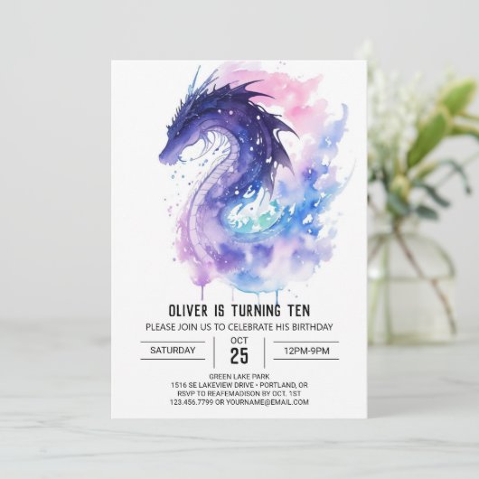 Whimsical Wings and Scales Geburtstag Einladung (Stehend Vorderseite)