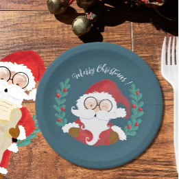 Whimsical Winking Santa Blue Weihnachtsdruckplatte Pappteller