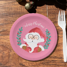 Whimsical Winking Santa Pink Weihnachtsdruckplatte Pappteller