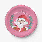 Whimsical Winking Santa Pink Weihnachtsdruckplatte Pappteller (Vorderseite)
