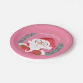 Whimsical Winking Santa Pink Weihnachtsdruckplatte Pappteller (Schrägansicht)