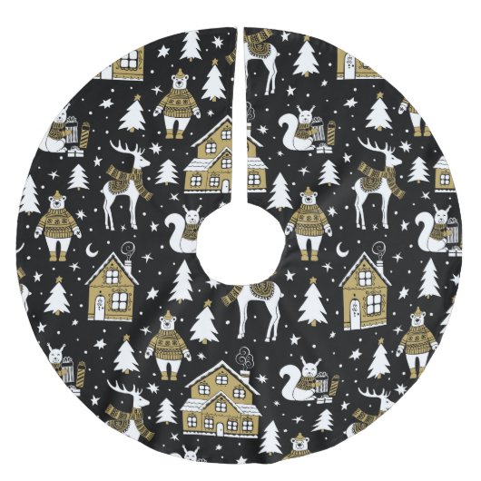 Whimsical Winter Animal Town Polyester Weihnachtsbaumdecke (Vorderseite)