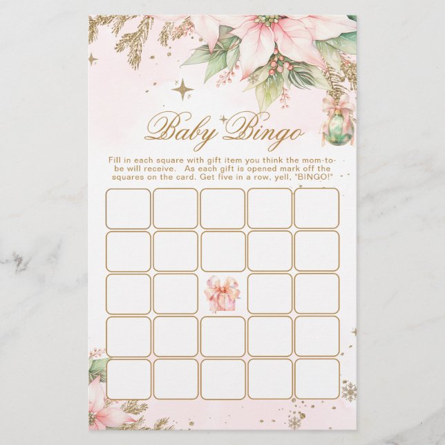 Whimsical Winter Baby Bingo Gold Blush Spiel (Vorderseite)