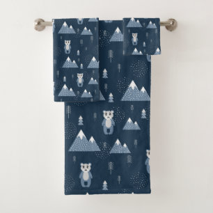 Whimsical Winter Bears und Berge Badhandtuch Set