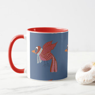 Whimsical winter bird with scarf tasse