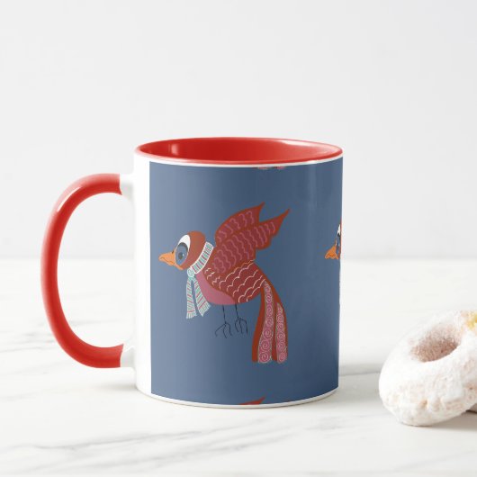 Whimsical winter bird with scarf tasse (Mit Donut)