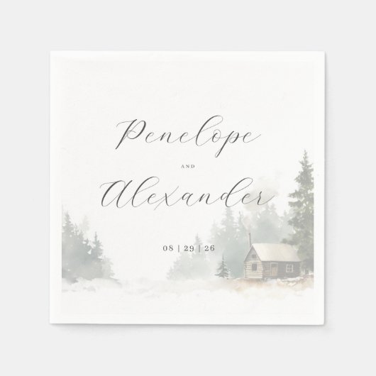 Whimsical Winter Cabin Scene Serviette (Vorderseite)