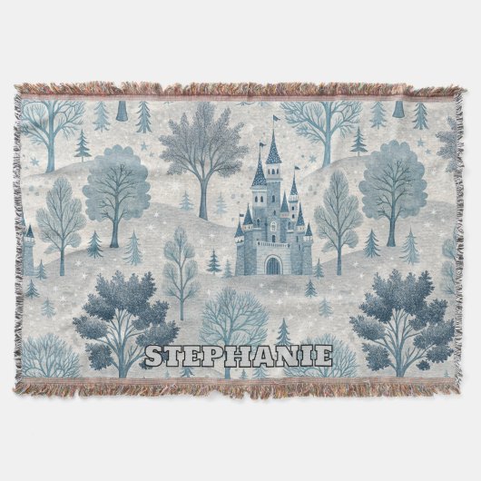 Whimsical Winter Castle Landschaft in Blue & Gray Decke (Vorderseite)