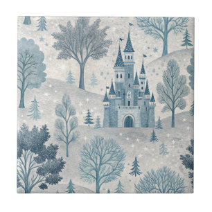 Whimsical Winter Castle Landschaft in Blue & Gray Fliese