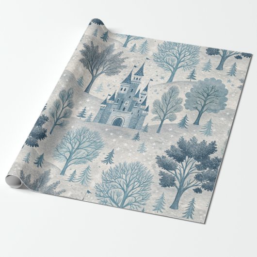 Whimsical Winter Castle Landschaft in Blue & Gray Geschenkpapier (Ungerollt)