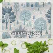 Whimsical Winter Castle Landschaft in Blue & Gray Geschirrtuch (Gefaltet)