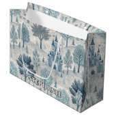 Whimsical Winter Castle Landschaft in Blue & Gray Große Geschenktüte (Vorderseite Schrägansicht)