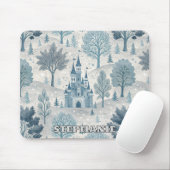 Whimsical Winter Castle Landschaft in Blue & Gray Mousepad (Mit Mouse)