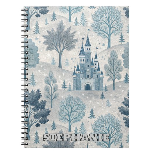 Whimsical Winter Castle Landschaft in Blue & Gray Notizblock (Vorderseite)