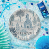 Whimsical Winter Castle Landschaft in Blue & Gray Pappteller (Party)