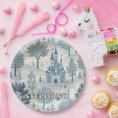 Whimsical Winter Castle Landschaft in Blue & Gray Pappteller (Party)