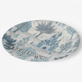 Whimsical Winter Castle Landschaft in Blue & Gray Pappteller (Schrägansicht)