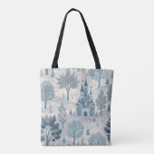 Whimsical Winter Castle Landschaft in Blue & Gray Tasche (Rückseite)