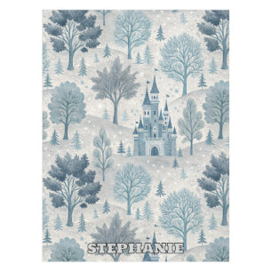 Whimsical Winter Castle Landschaft in Blue & Gray Tischdecke