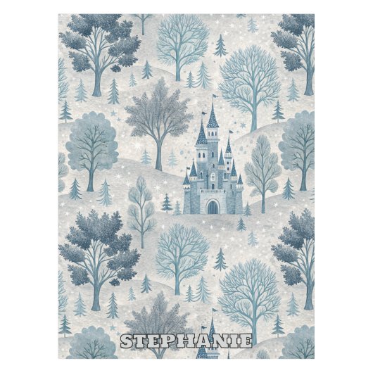 Whimsical Winter Castle Landschaft in Blue & Gray Tischdecke (Vorderseite)
