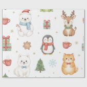 Whimsical Winter Critters Christmas Wrapping Paper Geschenkpapier (Flach)