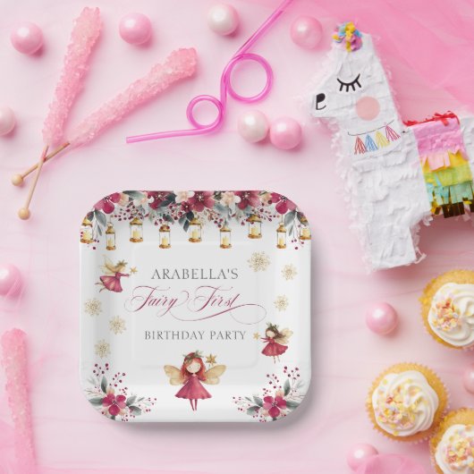 Whimsical Winter Fairy First Birthday Party Pappteller (Party)
