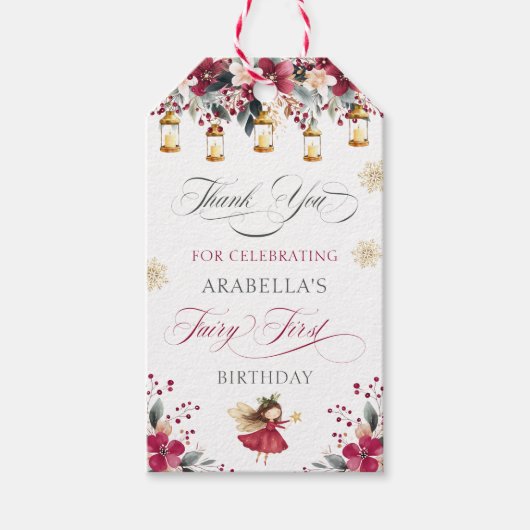 Whimsical Winter Fairy First Birthday Thank You Geschenkanhänger (Vorderseite)