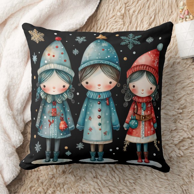Whimsical Winter Family Throw Pillow Kissen (Decke)